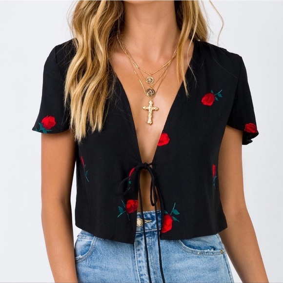 Motel Rocks Tops - Motel Vaco Tie Front Top in Scatter Rose